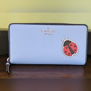 KATE SPADE Ladybug Lady Bug Zip Around Wallet Light Blue